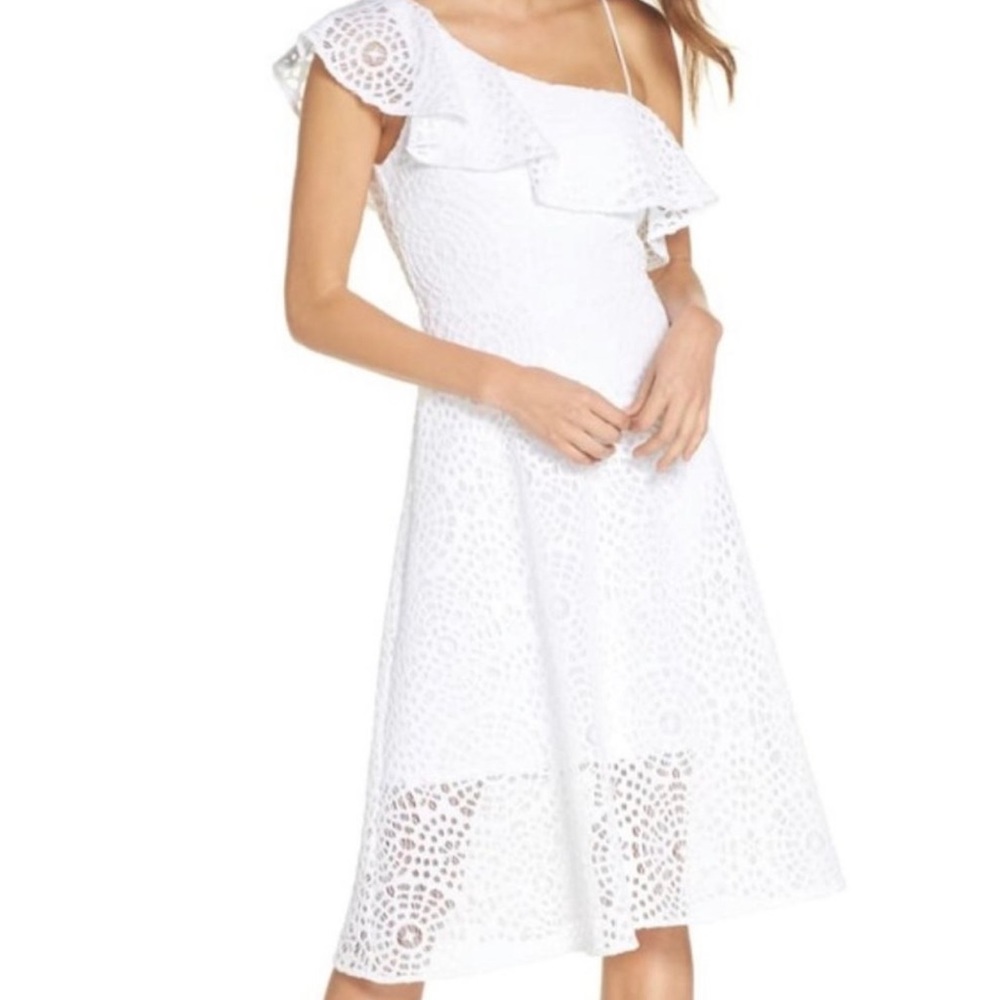 Lilly Pulitzer Lace One Shoulder Midi Dress in Resort White